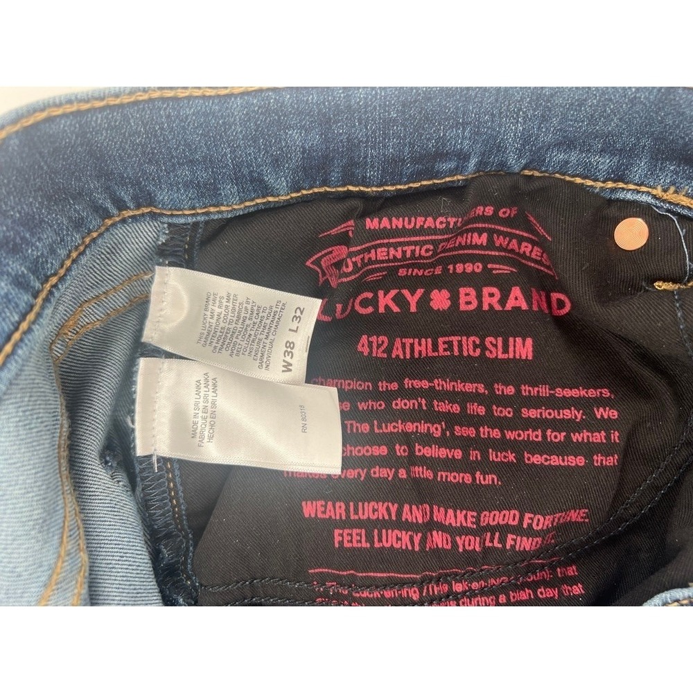 Lucky Brand 412 Athletic Slim Jeans Mens 38x32 Medium Wash Blue Denim NWT - Picture 4 of 5